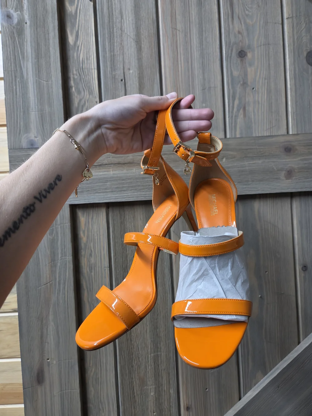 Michael Kors Vibrant Orange Patent Strappy Heel